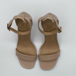 Material Girl Women's Blaire Ankle Strap Tan Stilettos Sandals, 3.5” heels, 5.5